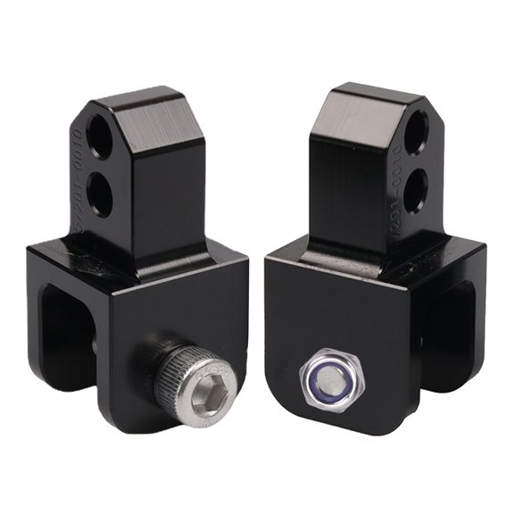 Aluminum Motorcycle Shock Mount Adapters, 2-Piece Height Set with Open Lower Slots and Socket-Head Fasteners for Mount Position Changes