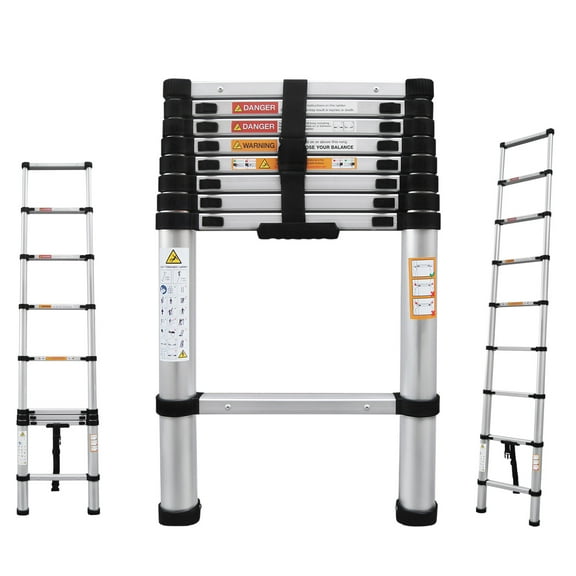 Aluminum Multi-Purpose Telescoping Ladder 8.5ft Extension Folding Ladder, 330lbs Max Load, Portable Collapsible Ladder for Home Office RV Roof, Adjustable Height, EN131 Certificated