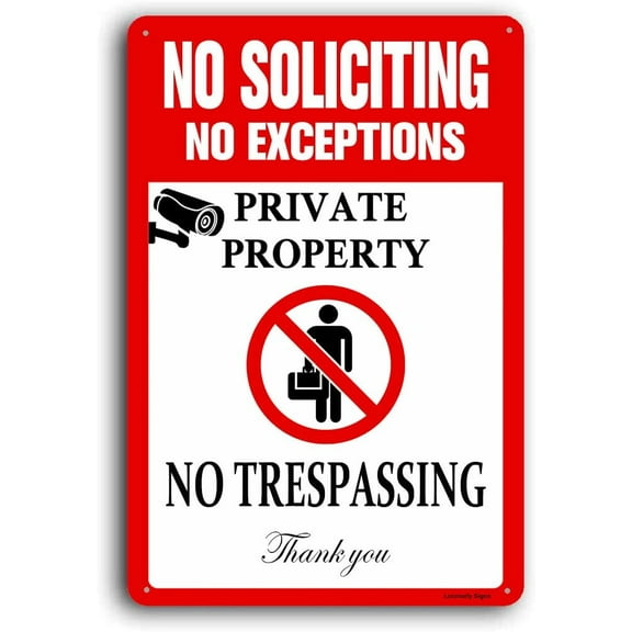 Aluminum No Soliciting Sign For House, Private Property No Trespassing, 8x12 Inch, Funny Decor for Home
