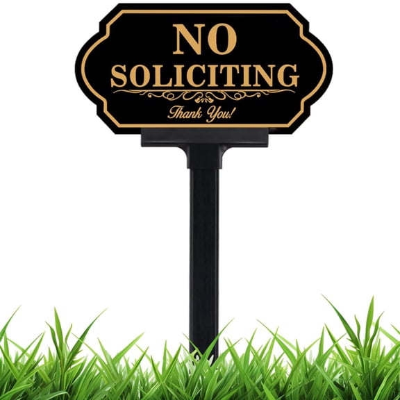 Aluminum No Soliciting Sign for Home Business, 50-mil Thick Durable Metal, 5x10 Inch with 37 Inch Foldable Stake, Weather Resistant Yard Decor, Black