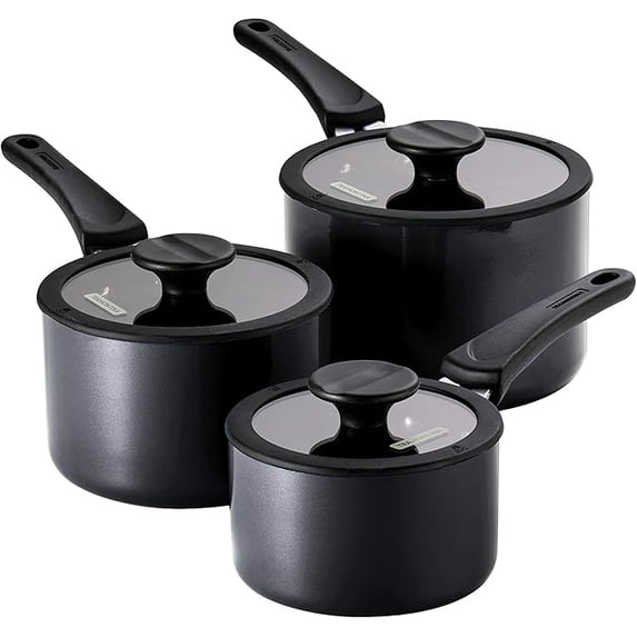 Aluminum Non Stick 6-Piece Nesting Sauce Pan Set with Lids - Gray, Kitchen Nonstick Cookware Set, Dishwasher and Oven Safe