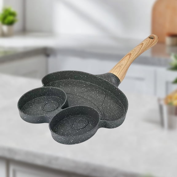 Aluminum Nonstick Four Hole Omelette Pan | Heart Shape Breakfast Egg Frying Skillet | Flat Bottom Hamburger & Pancake Cooker | Multi-Partition Easy Clean | 13.98x0.98in | Black/White