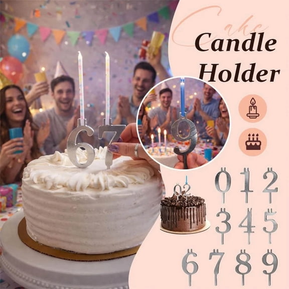 Aluminum Number Candle Holders for Birthday Cakes, Reusable Number Candles 0-9, Food Safe Cake Decorating Set