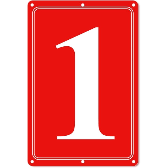 Aluminum Number Sign 1, 12 x 8 Inch Red Metal Sign for Parking Lots, Floors, Docks, Courts, Aisles and Fields, High Visibility, Weather Resistant