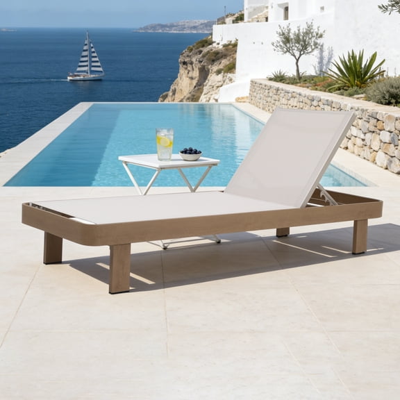 FHVIT Aluminum Chaise Lounge Chair Outdoor, Quick Assembly 4 Adjustable Backrest Patio Lounge Chair for Outside Poolside Beach Lawn Nature Wood