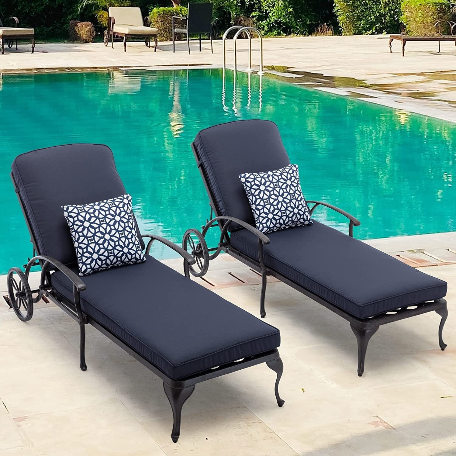 Aluminum Outdoor Chaise Lounges Adjustable Reclining with Beige