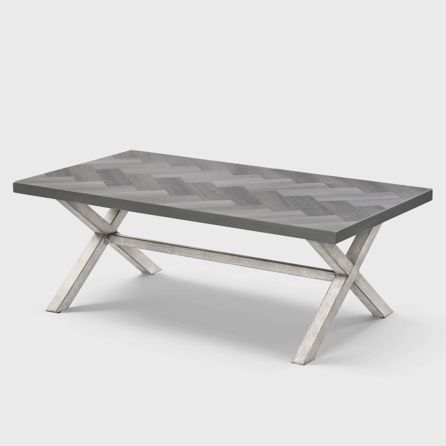 Aluminum Outdoor Coffee Table, Never Rust Rectangular Patio Coffee Table with Resin Top, All-Weather Outdoor Furniture Table for Patio, Poolside, Garden, Balcony, Porch, Silver Gray