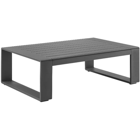Aluminum Outdoor Coffee Table in Gray - 47 Inch Weather-Resistant Modern Rectangle Patio Table with Slatted Top