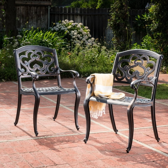 Aluminum Outdoor Dining Chair Set (Two - Chair Set) | Great for Patio Dining Situations | Feature Cast Aluminum with Copper Patina Finish | Solve Rust and Poor Seating Comfort