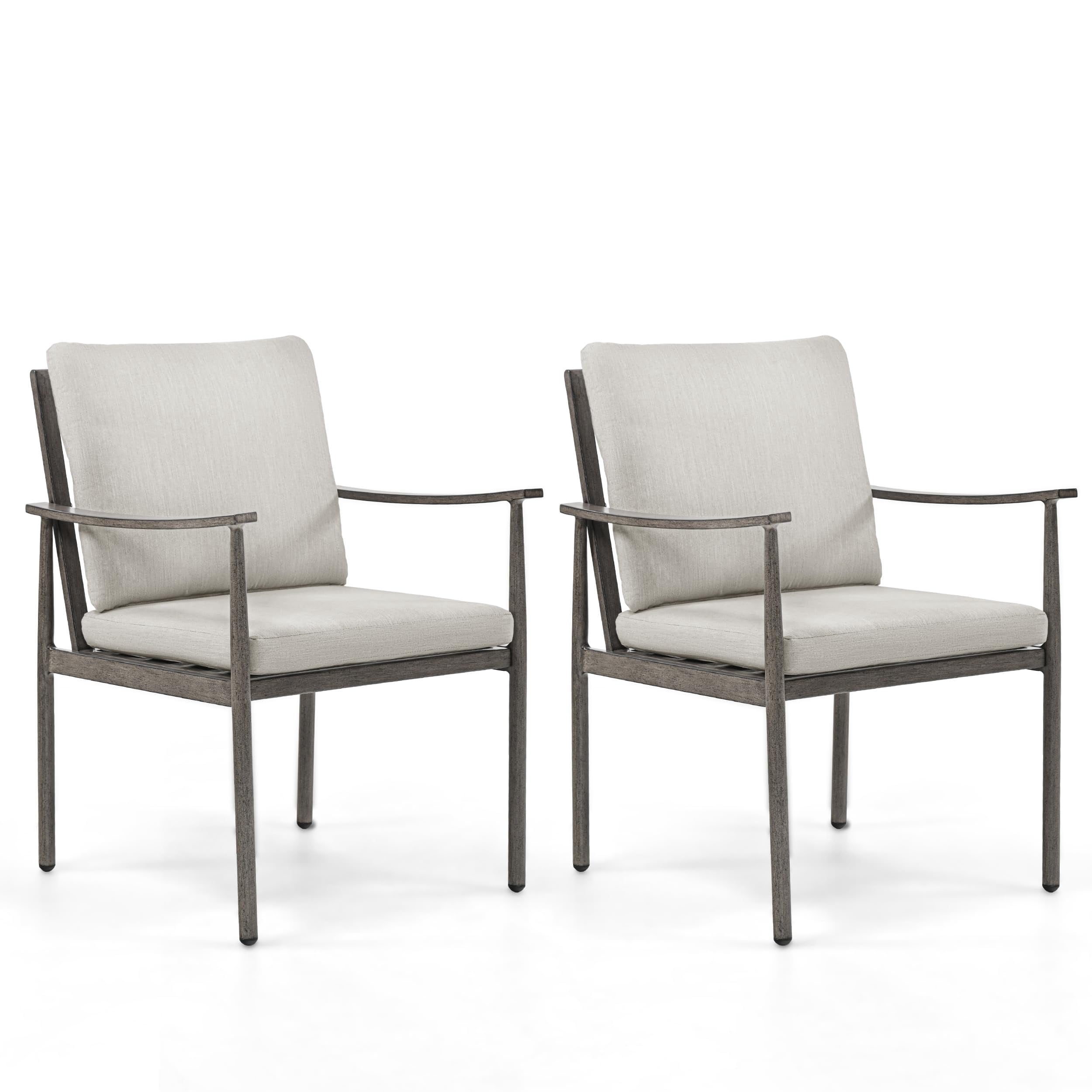 Aluminum Outdoor Dining Chairs Set of 2, Patio Dining Chairs with Cushion, Backrest and Armrest