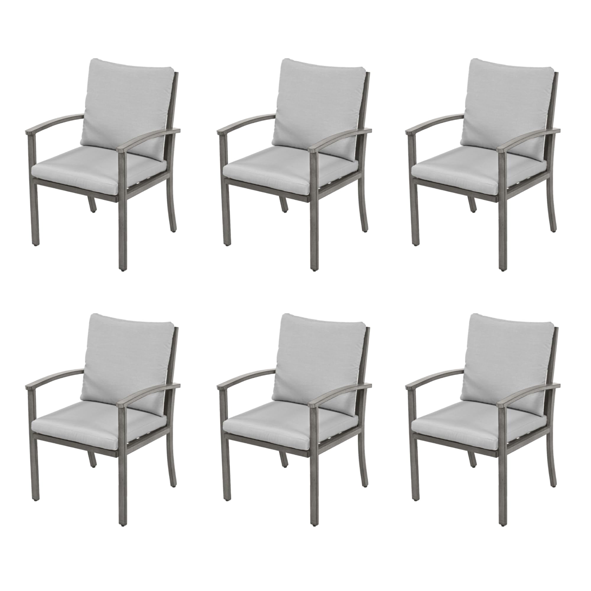 Aluminum Outdoor Dining Chairs Set of 6, Patio Dining Chairs with Cushion, Backrest and Armrest