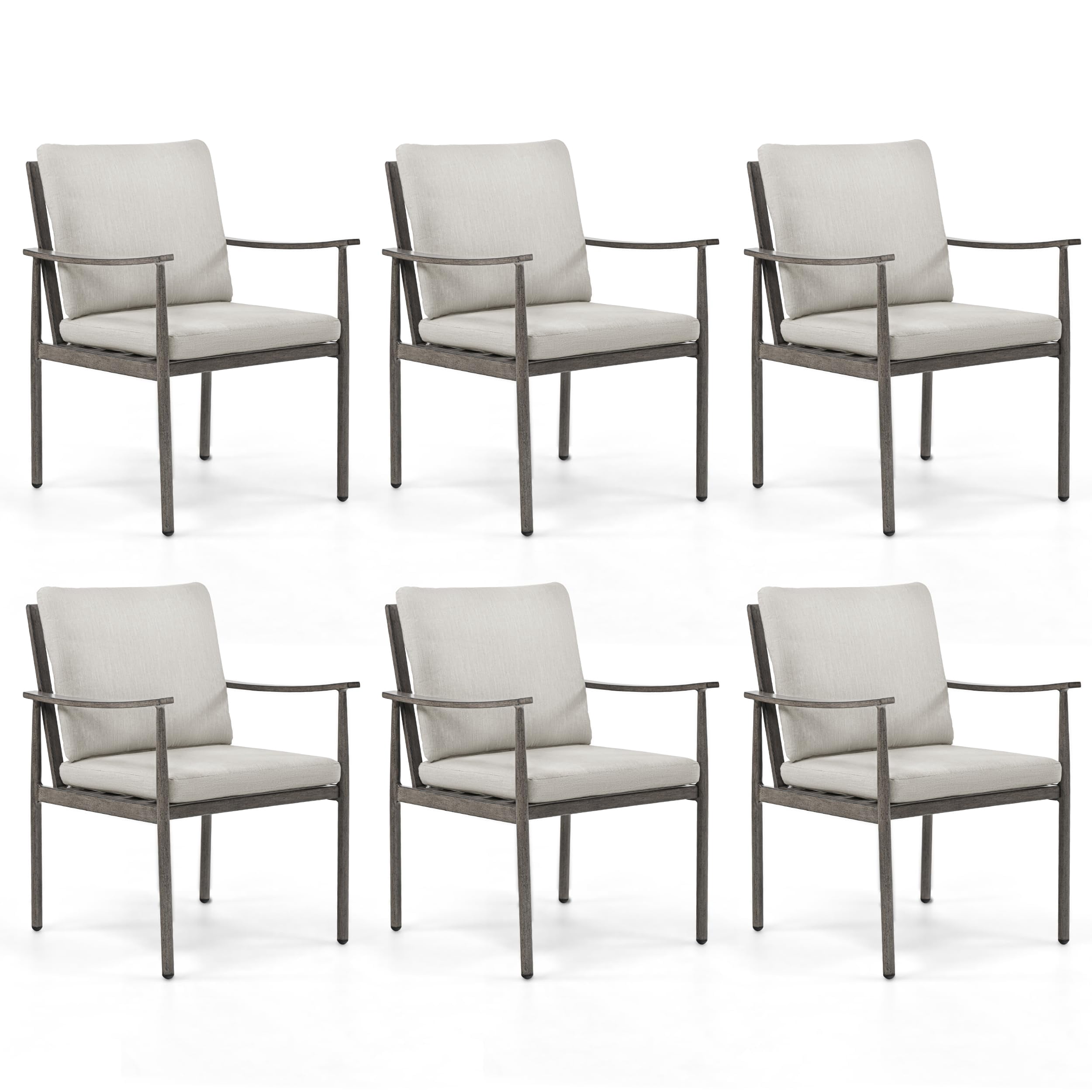 Aluminum Outdoor Dining Chairs Set of 6, Patio Dining Chairs with Cushion, Backrest and Armrest