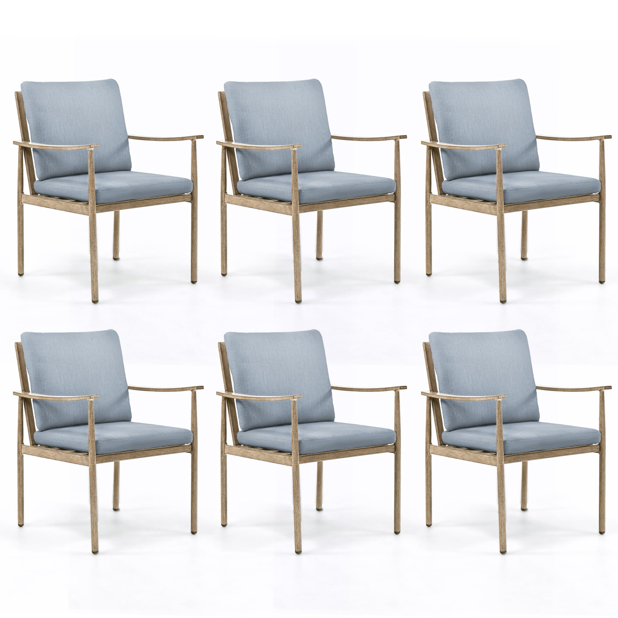 Aluminum Outdoor Dining Chairs Set of 6, Patio Dining Chairs with Cushion, Backrest and Armrest