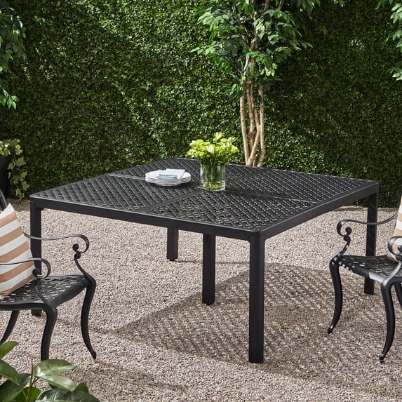 Aluminum Outdoor Dining Table with Woven Accents | Creates a Classic Outdoor Dining Experience | Rust - Proof Cast Aluminum Frame | Resolves Wear - and - Tear Problems of Outdoor Tables