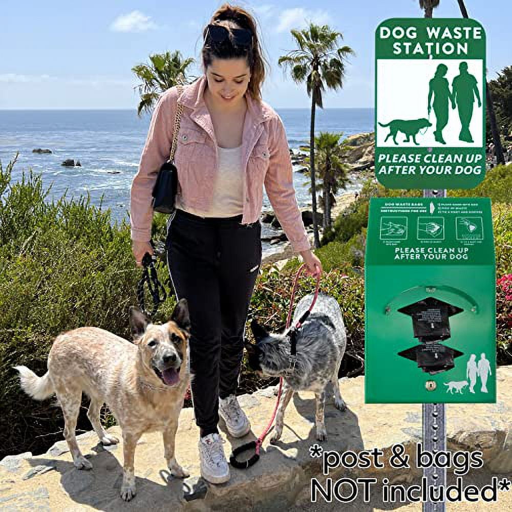 Aluminum Outdoor Dog Bag Dispenser with Pick Up After Your Dog Sign - Wall Mounted Dog Bag Dispenser - Outdoor Poop Bag Dispenser for Dog Waste - Includes Please Clean Up After Your Dog Sign