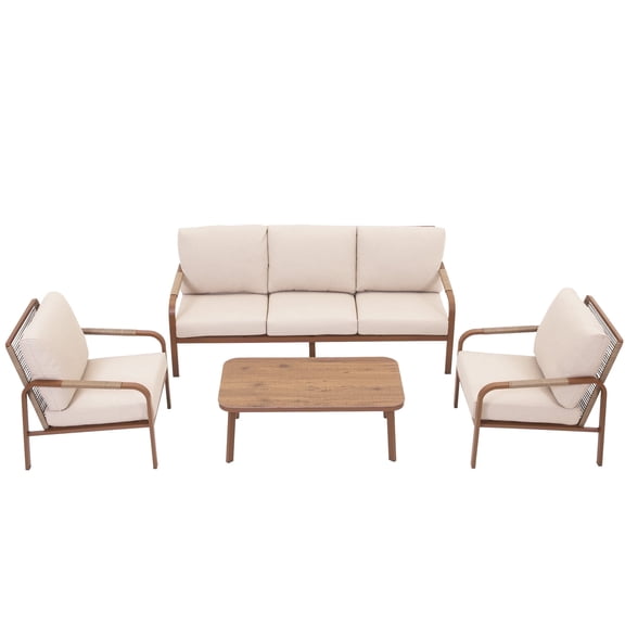 CozyJoy 4-Piece Aluminum Patio Furniture Set with Coffee Table, L-Shaped Outdoor Sofa, Weather-Resistant Conversation Sofa for Garden, Deck, Balcony