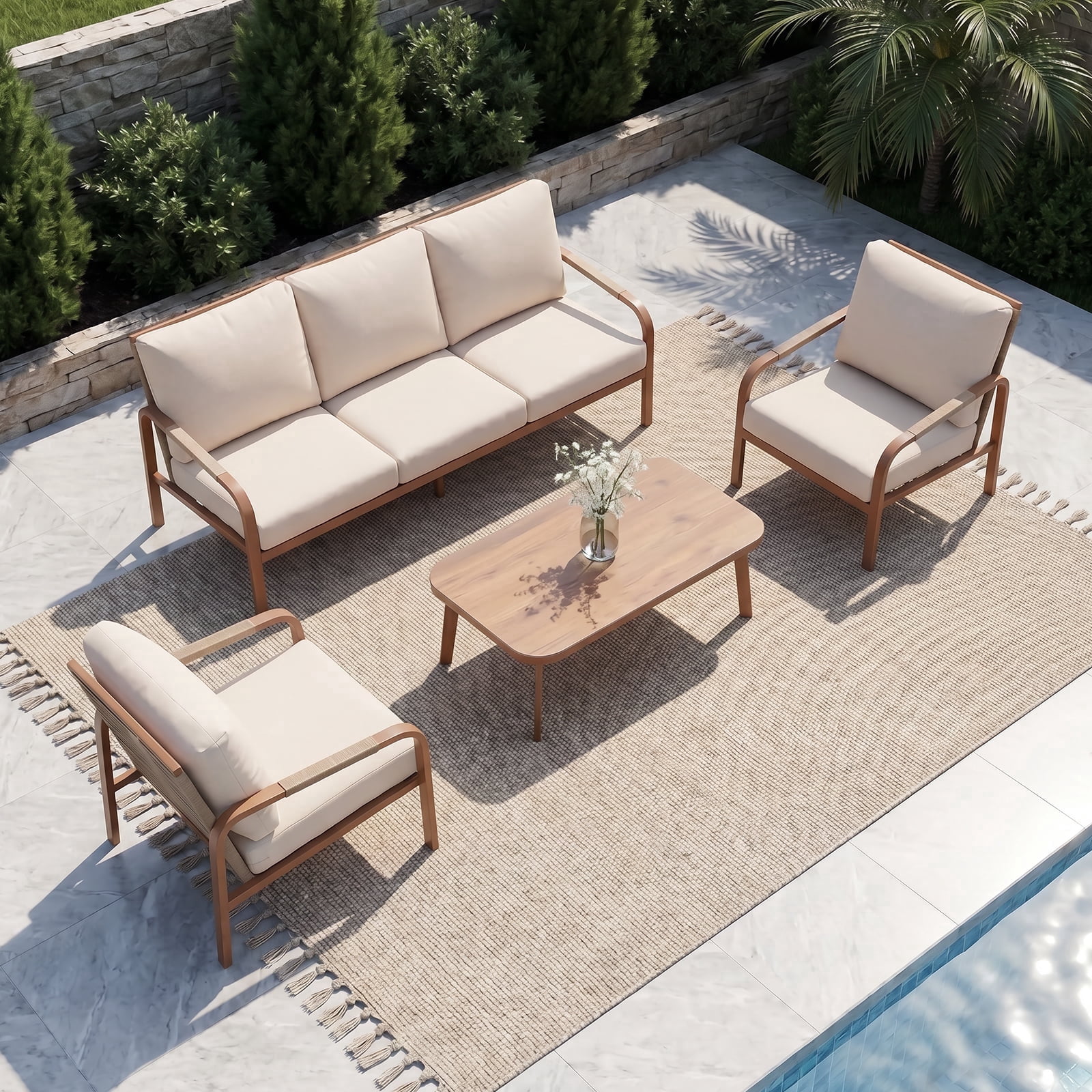CozyJoy Aluminum 4-Piece Patio Sofa Set, Beige