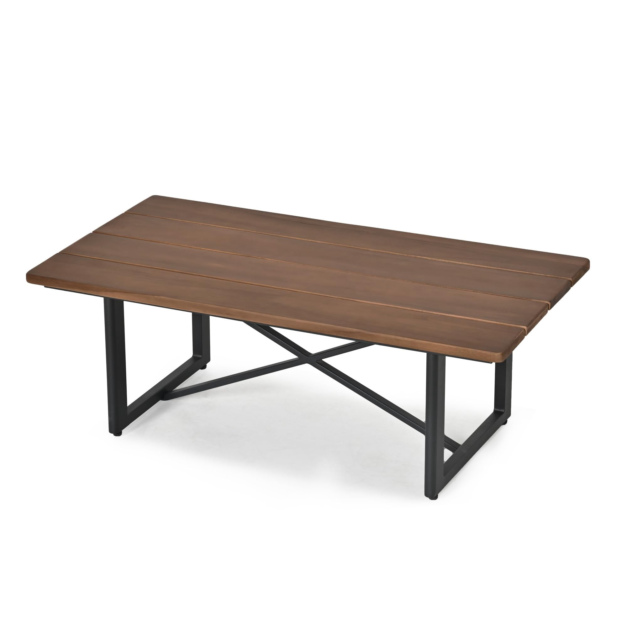 Aluminum Outdoor Patio Coffee Table with Acacia Wood Top, Rectangle Table, Weather-Resistant for Garden, Balcony, Backyard