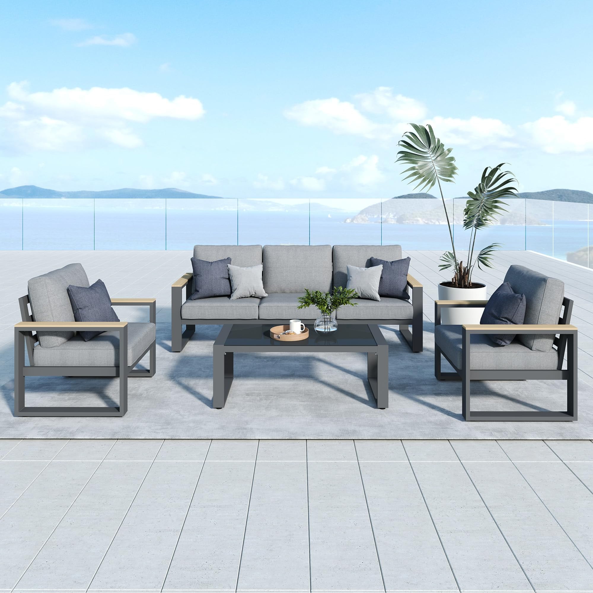 Aluminum Outdoor Patio Furniture Set with Height-adjustable Footrest