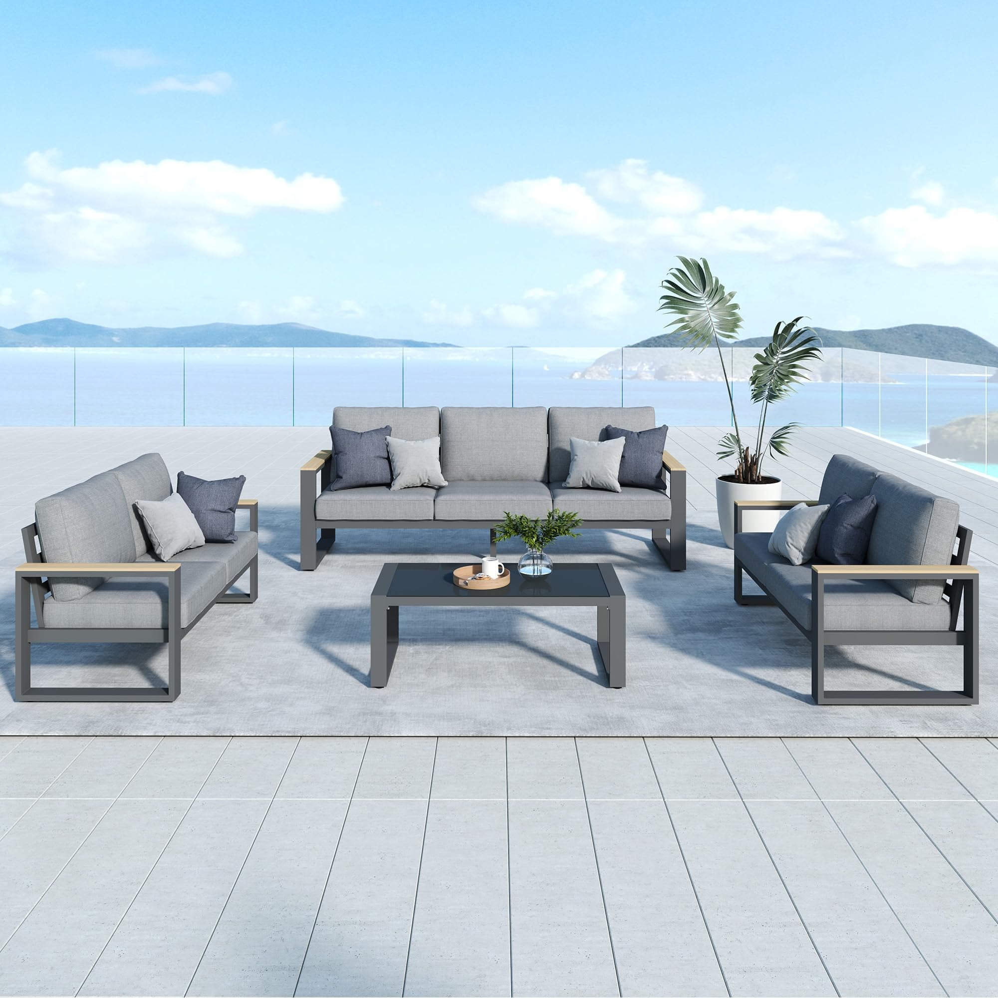 Aluminum Outdoor Patio Furniture Set with Height-adjustable Footrest