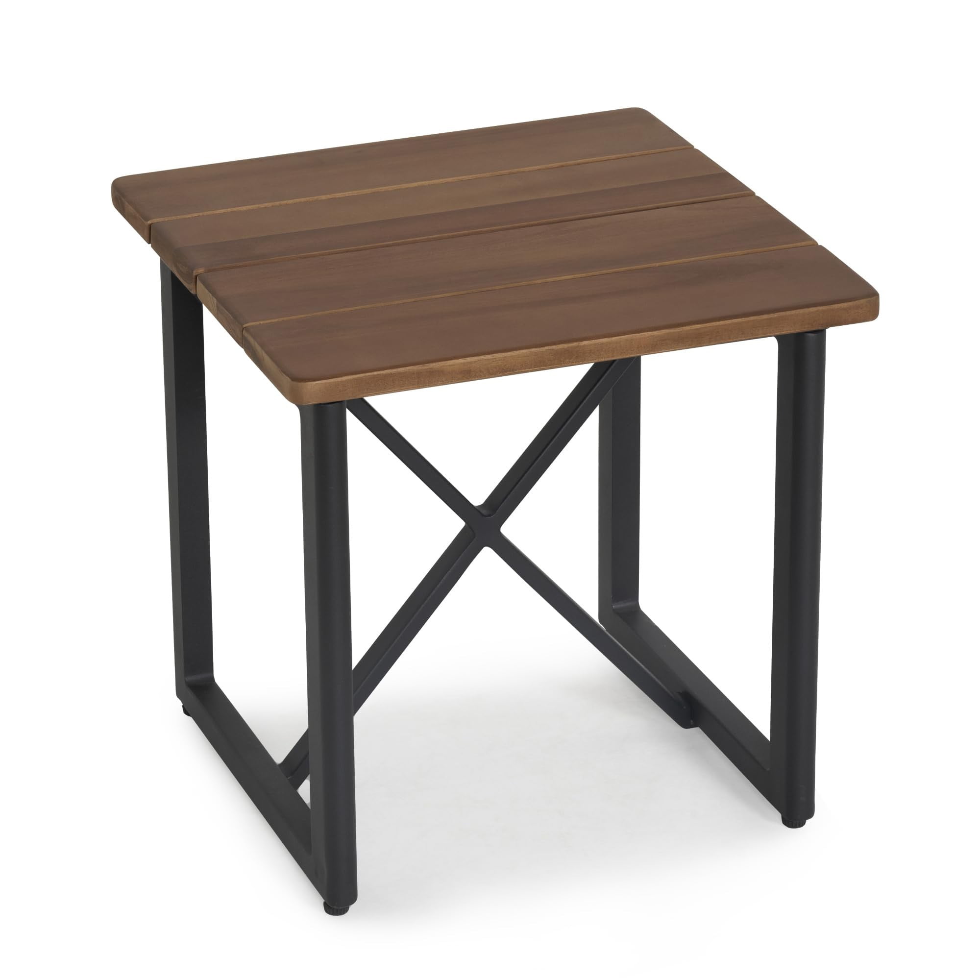 Aluminum Outdoor Patio Side Table with Acacia Wood Top, Square End Table, Weather-Resistant Small Table for Garden, Balcony, Lawn