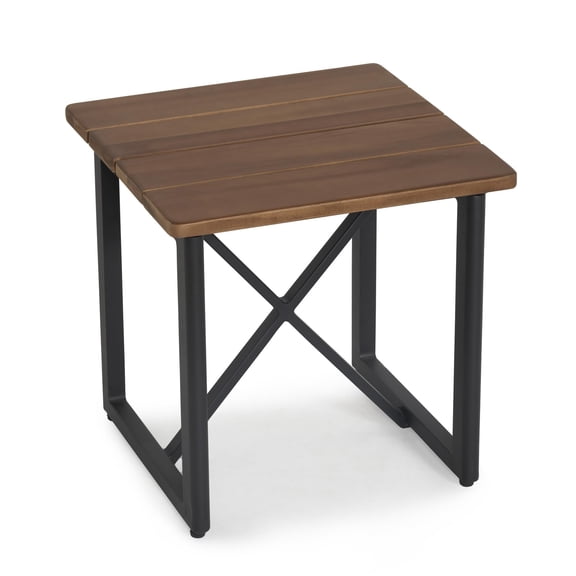 Aluminum Outdoor Patio Side Table with Acacia Wood Top, Square End Table, Weather-Resistant Small Table for Garden, Balcony, Lawn