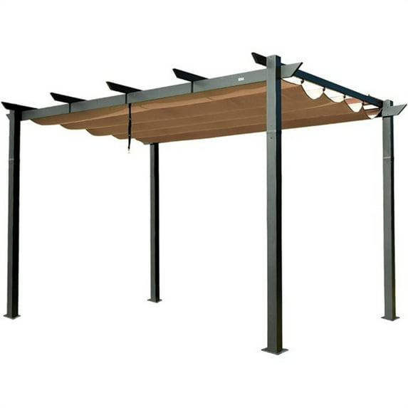 Aluminum Outdoor Pergola with Retractable Shade Canopyand and Dark Gray Matte Frame for Backyard Deck Garden Grape Trellis Patios, Beige