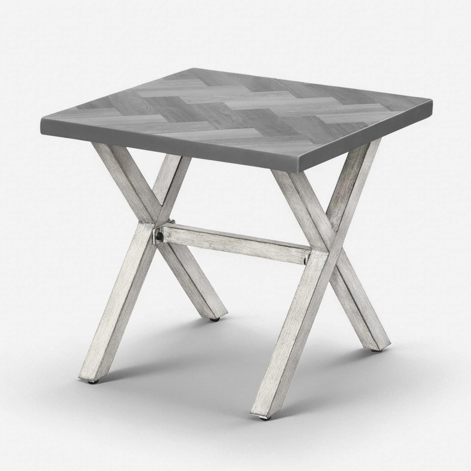 Aluminum Outdoor Side Table, Anti-Rust Square Patio End Table with Resin Top, Modern Weather-Resistant Outdoor Side Table for Yard, Garden, Poolside, Balcony, Porch, Silver Gray