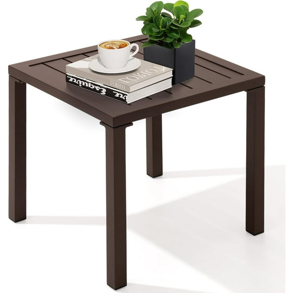 ANHXN Aluminum Outdoor Side Table, Pool Lounge Chair Side Table, Weather Resistant Small Square Coffee End Table for Patio, Yard, Garden, Porch, Deck, Indoor, Outdoor