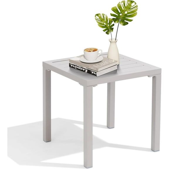 ANHXN Aluminum Outdoor Side Table, Pool Lounge Chair Side Table, Weather Resistant Small Square Coffee End Table for Patio, Yard, Garden, Porch, Deck, Indoor, Outdoor