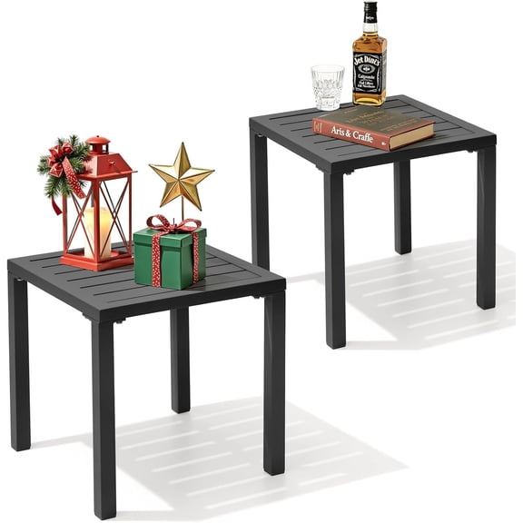 Aluminum Outdoor Side Table Set of 2, Pool Lounge Chair Side Table, Weather Resistant Small Square Coffee End Table for Patio, Yard, Garden, Porch, Deck, Outdoor