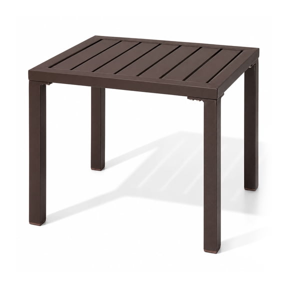 Aluminum Outdoor Side Table, Small Patio Coffee Bistro End Table, Brown | Rectangular Weather Resistant Side Table for Indoor, Pool, Porch