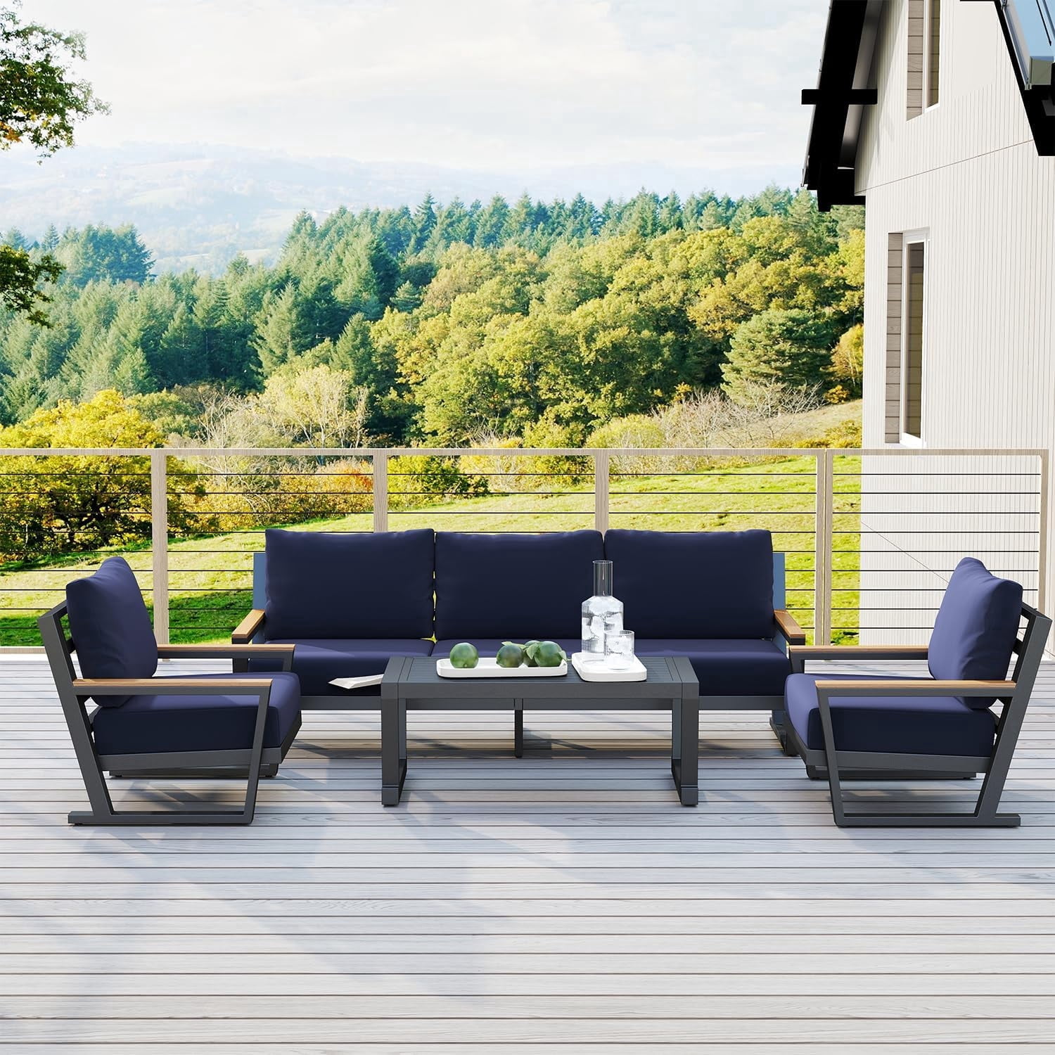Aluminum Outdoor Sofa,5 Seats Modern Patio Furniture Set,Sectional Sofa Conversation Set with Coffee Table, Upgraded Washable Cushions for Garden Backyard,Grey