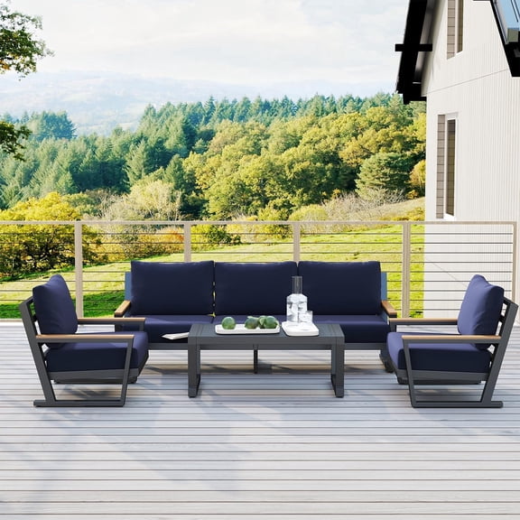 Aluminum Outdoor Sofa,5 Seats Modern Patio Furniture Set,Sectional Sofa Conversation Set with Coffee Table, Upgraded Washable Cushions for Garden Backyard,Grey