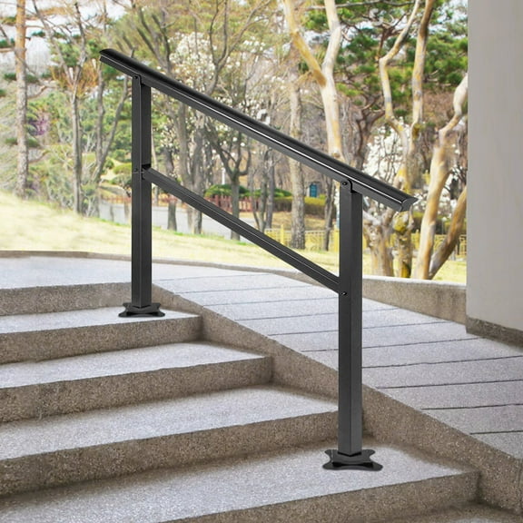 Aluminum Outdoor Stair Handrail 47.6 x 35.2 Inch, Adjustable 0-30 Degrees, Black Stair Railing for 3-4 Steps, Easy Installation