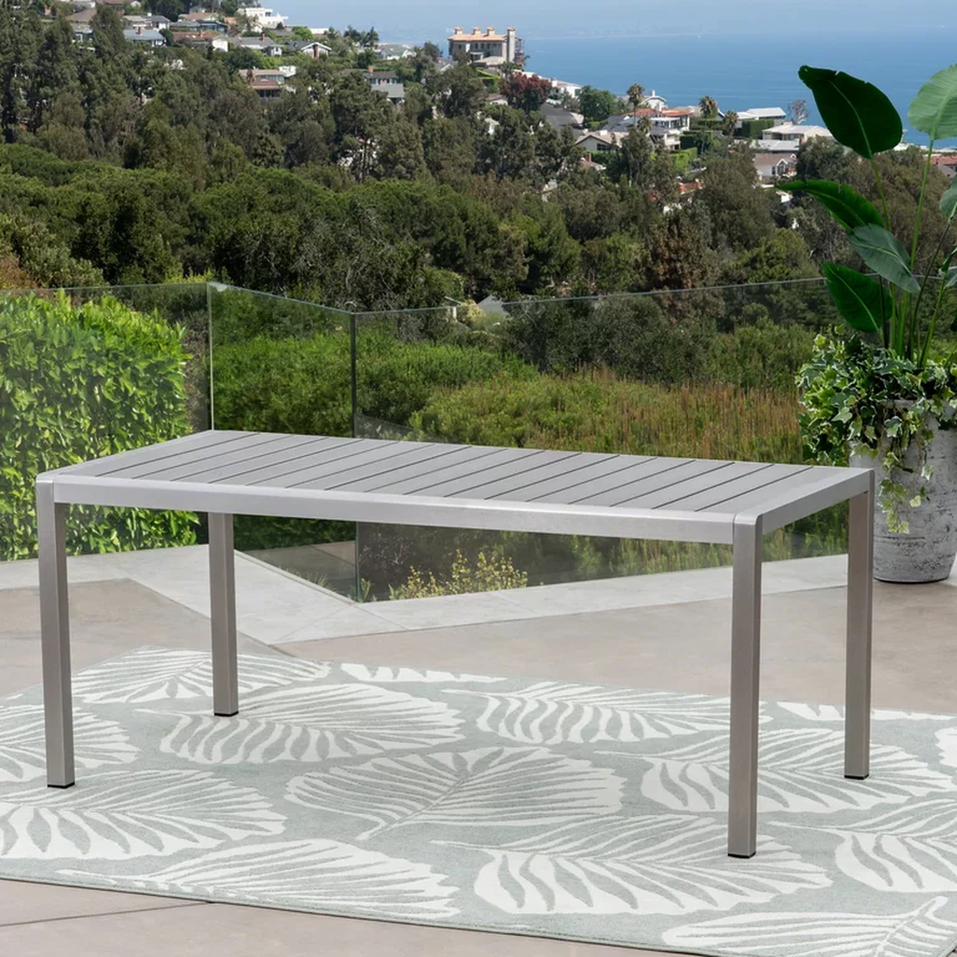 Aluminum Outdoor Table With Gray Faux Wood Feature And Support Modern ...