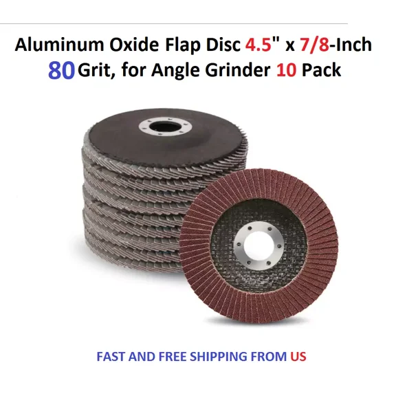 Aluminum Oxide Flap Disc 4.5" X 7/8-Inch, 80 Grit, For Angle Grinder 10 Pack