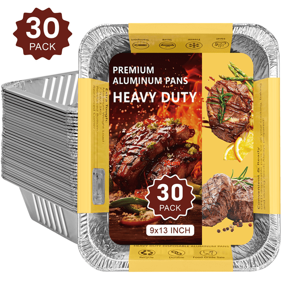 GPED Aluminum Pans, 9X13 Heavy Duty Disposable Foil Pans For Baking Roasting & Chafing, 30 Pack Deep Tin Foil Bakeware, Steam Table Tray, Cookware, Food Prepping, Cake & Oven Pan