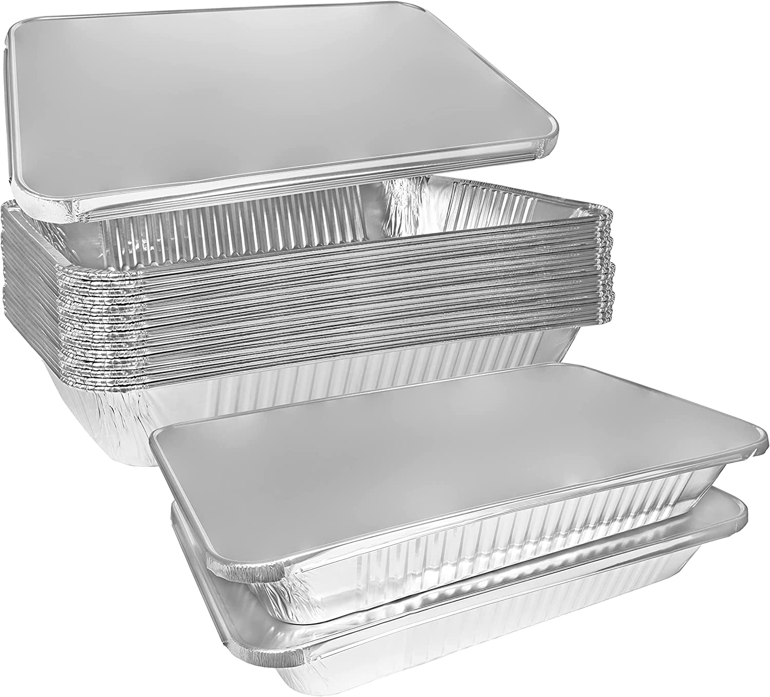 Aluminum Pans 9x13 Disposable Foil Pans Half Size Aluminum Trays with Lids Heavy Duty Steam Table Deep - Tin Foil Pans, Bakeware, Lasagna Pans, Roasting, Food Storing, Catering, Cake, Oven Pan (10)