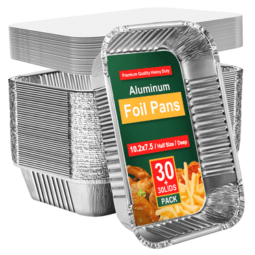 Aluminum Pans Disposable Foil (30 Pack) - Foil Pans with Lids 10.2*7.5in - Disposable Food Containers Great for Baking Cake, Cooking, Heating, Storing, Prepping Food