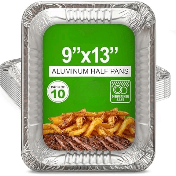 Aluminum Pans Disposable Half Size (10 Pack)  MADE IN USA  9x13 Heavy Duty Foil Pans, Durable & Recyclable Baking Pans, Eco-Friendly, Lightweight, Great for BBQ, Parties & Catering