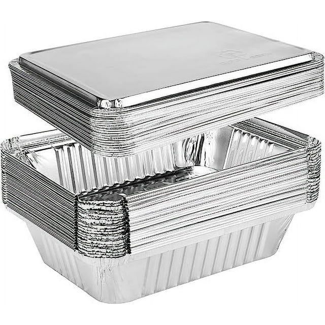 Aluminum Pans with Aluminum Lids 6.2x8.6 inch 50 Pack - Disposable