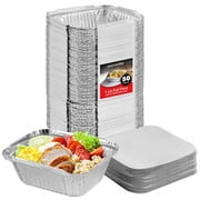 Aluminum Pans Take Out Containers (50 Pack) 50 Foil Oblong Pans and 50 Cardboard Lids - 1 Lb Tin Pans - Disposable Food Storage Containers for Cooking, Baking and Meal Prep