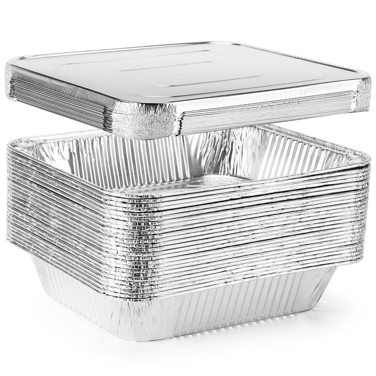 Aluminum Pans Trays with Aluminum Lids 50 Pack 3.58 Liter Disposable  Containers - 13x9x2.5 inch Recyclable Deep Half Size Pans Baking Storing