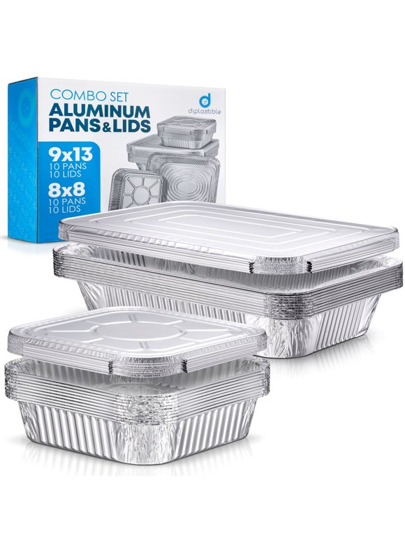 Aluminum Pans With Lids, Disposable Baking and Cake Pan Combo Set of (10pc) 8" Square And (10pc) 9''x13'' Foil Pans with Lids (Pack of 20)