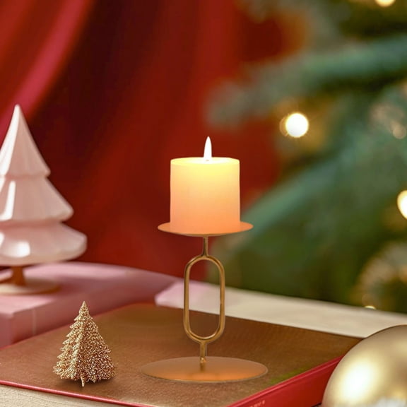 Aluminum Paper Clip Pillar Candle Holder Heavy Metal Candlestick Holder Stand, Home Decor Elegant Gift for Christmas Party Coffee Table (Gold S)