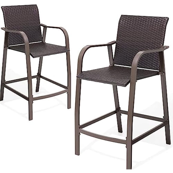 Aluminum Patio Bar Stools Outdoor Wicker Bar Chairs, All Weather Backyard Furniture in Antique Brown Finish for Pool, Garden, Deck, Indoor, 2 PCS Set (Brown)$$Garden & Patio