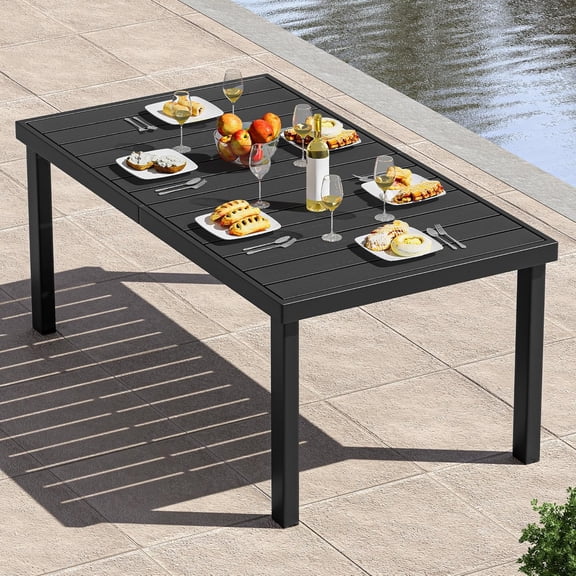 Aluminum Patio Dining Table for 6, 55" Outdoor Dining Table, E-Coated Rectangular Patio Table for Backyard Garden Lawn, Black