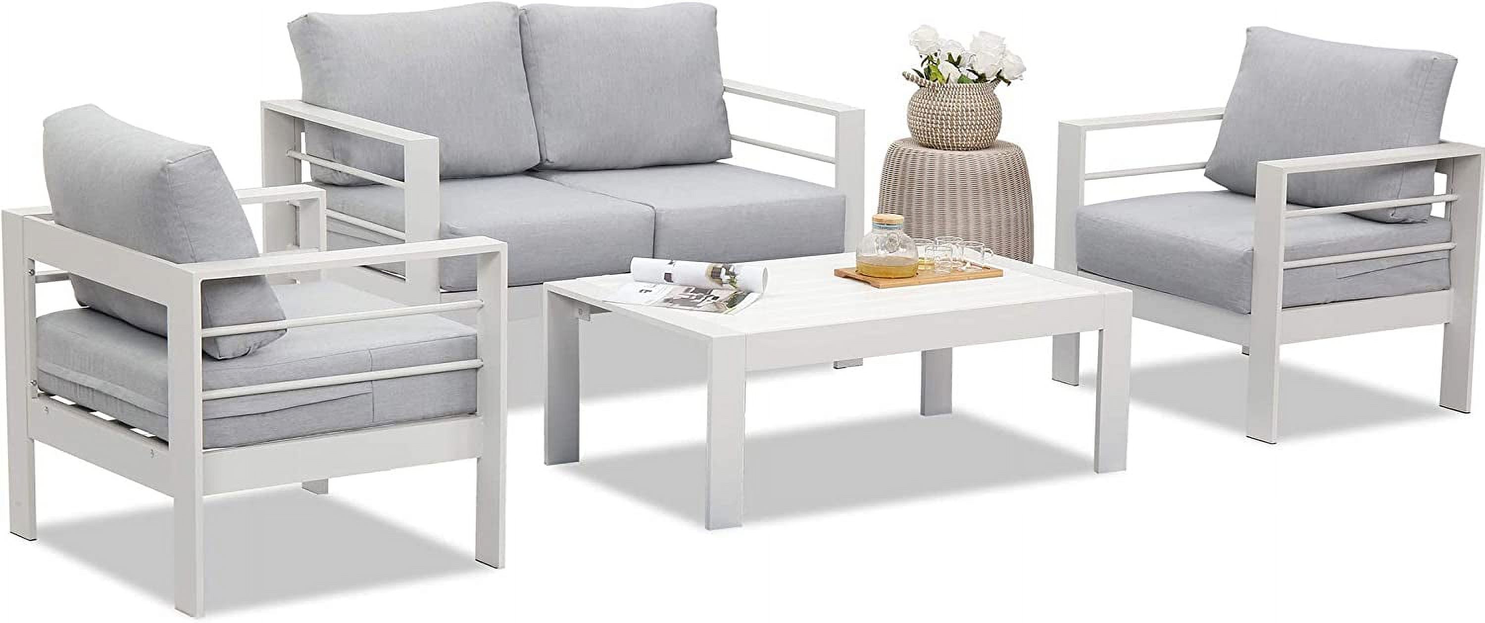 Aluminum Patio Furniture Set 4 Pcs Modern Outdoor Conversation Set Sectional Sofa with Upgrade