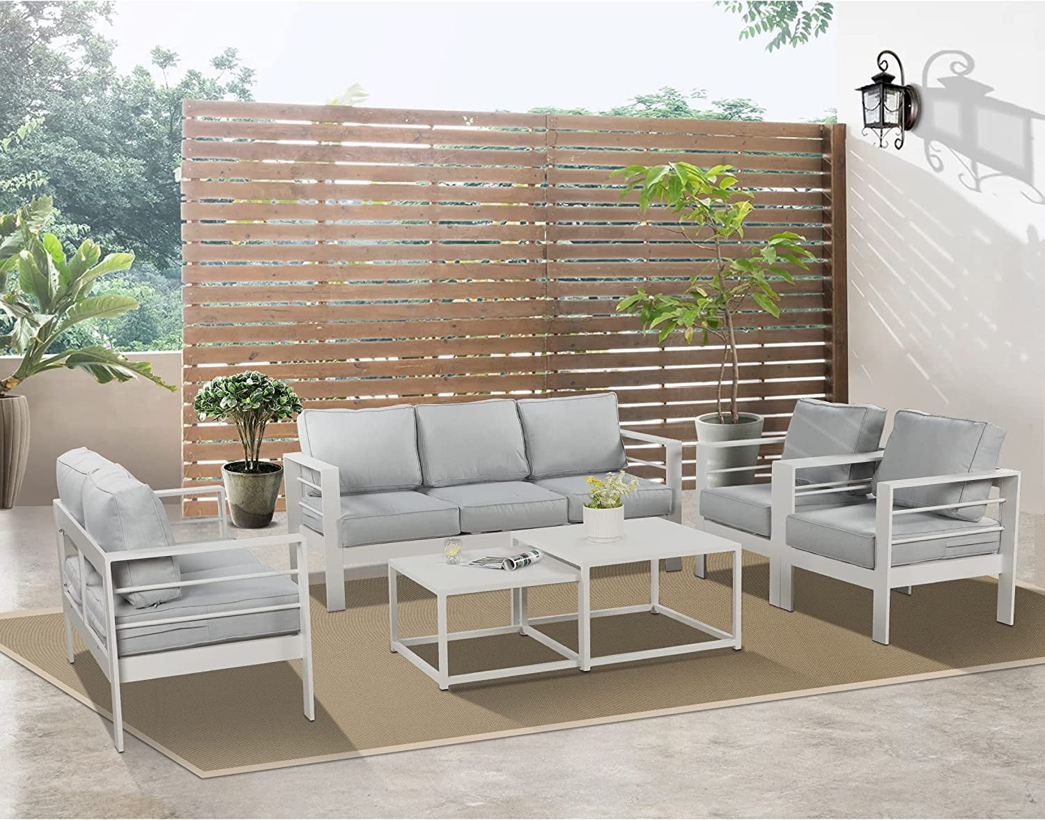 Aluminum Patio Furniture Set 4 Pcs Modern Outdoor Conversation Set Sectional Sofa with Upgrade